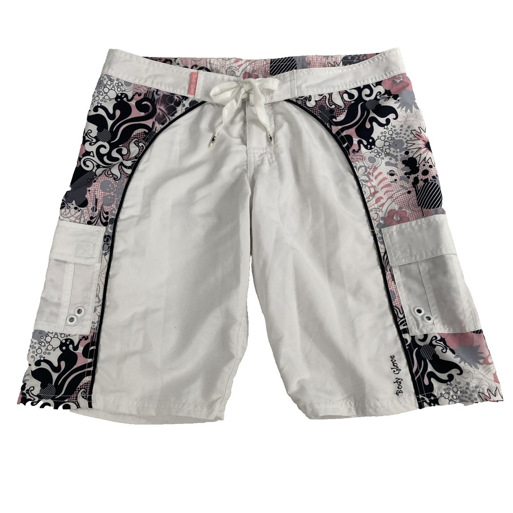 Women's Body Glove Board Shorts Size 5 White Pink Black Floral Y2K 11" Surf